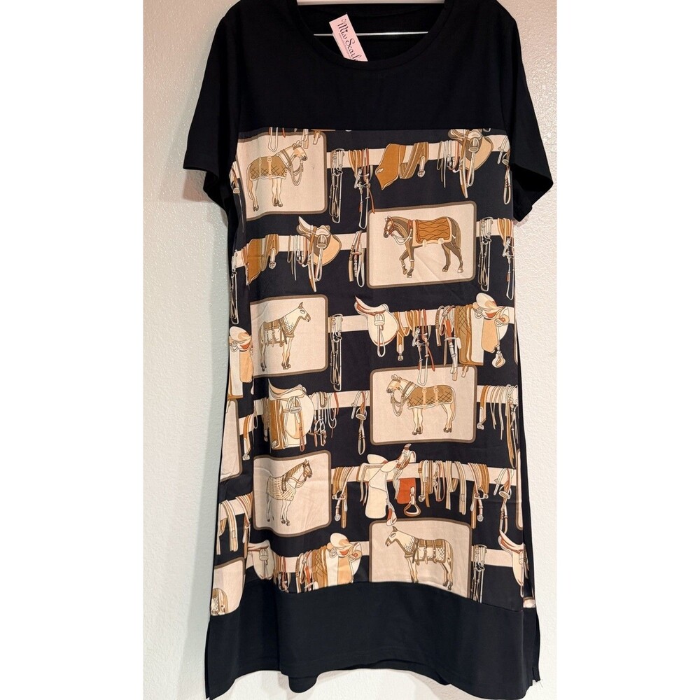 Miss Scarlett Equestrian Dress One Size NWT Scarf Print Horses MSRP $72